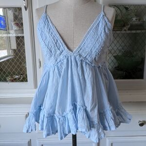 Rebellion Light Blue Lace-Trim Spaghetti Strap Camisole Babydoll